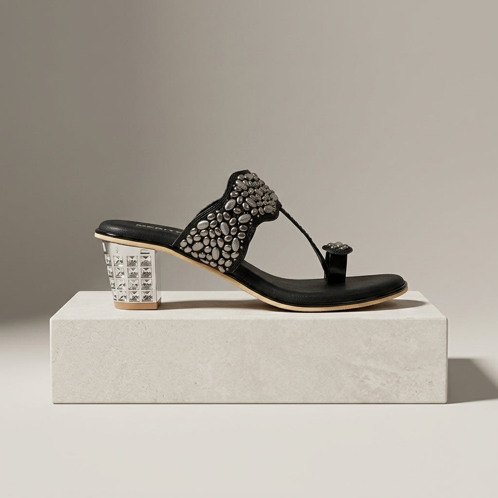 Women's Oxidized Embellished Sandal - Black