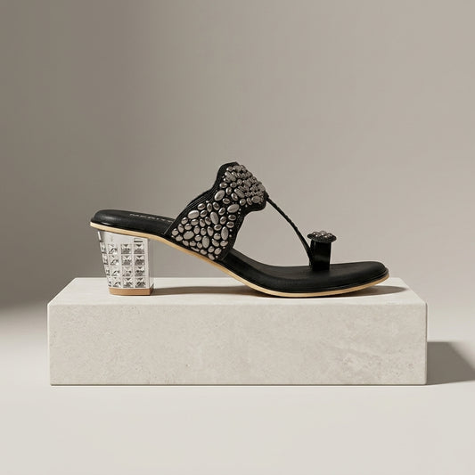 Women's Oxidized Embellished Sandal in Black — Dinesh Family Footwear (view 2)
