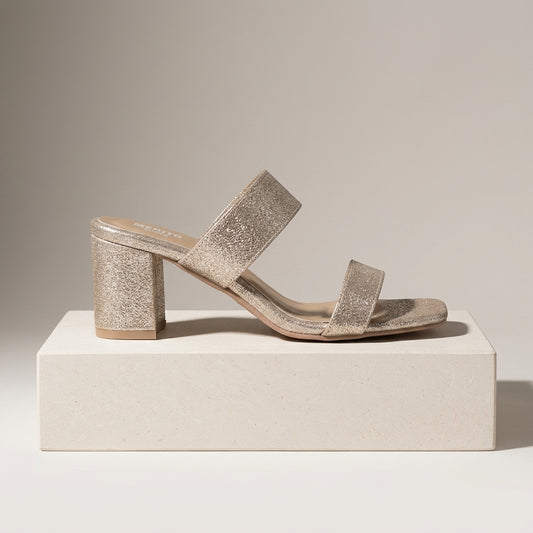 Women's Glitter Block-Heel Mule in Gold — Dinesh Family Footwear (view 2)