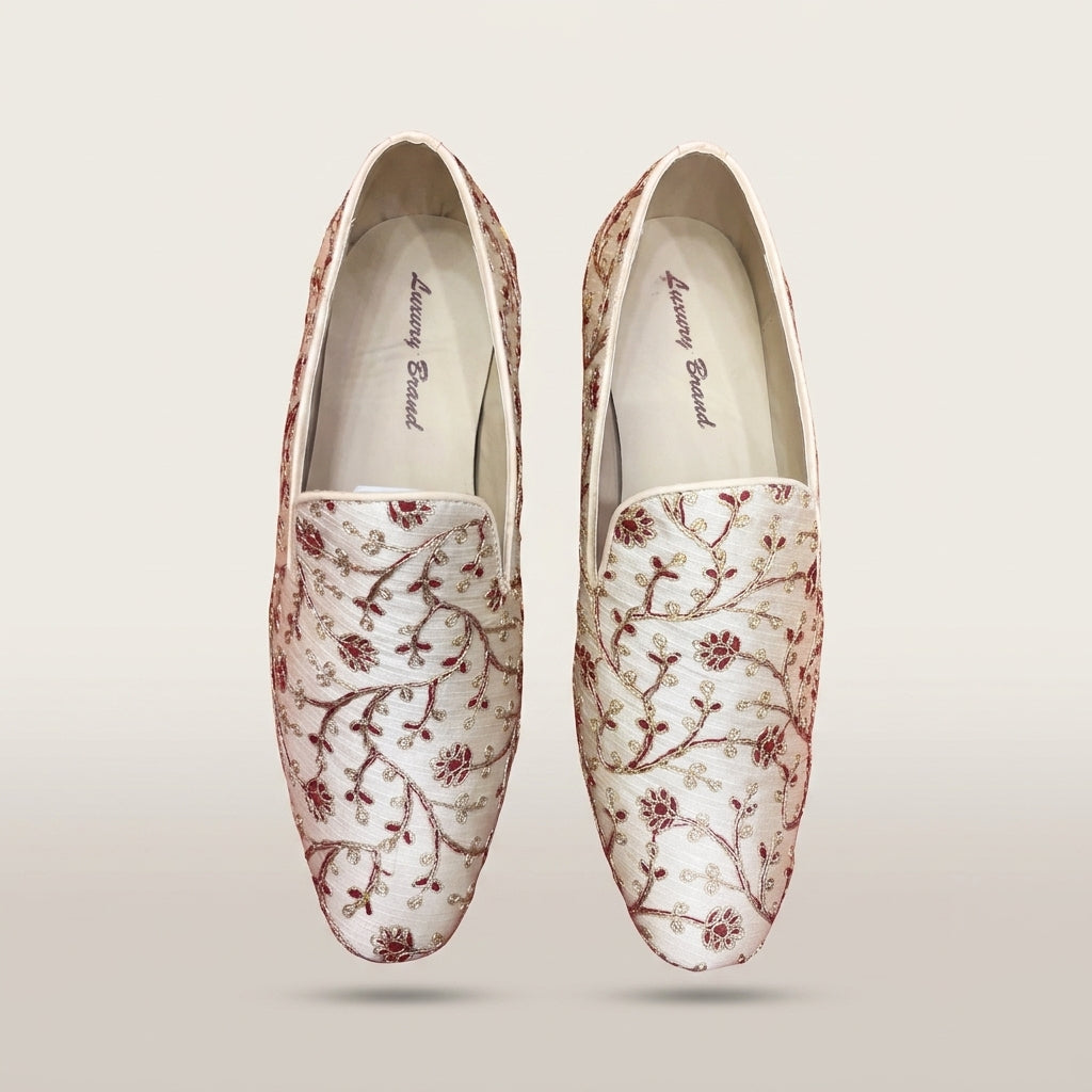 Men's Floral Embroidered Mojari Loafer - White