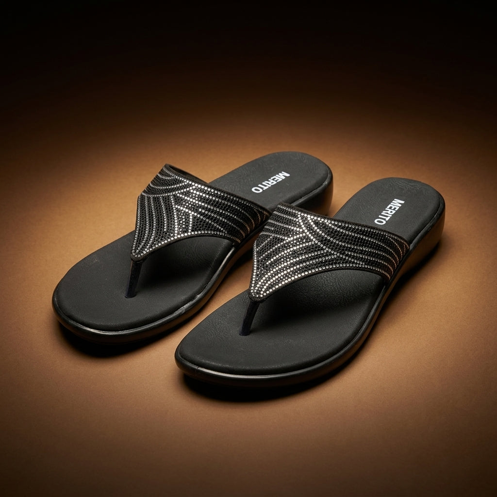 Women's Embellished Toe-Ring Sandal - Black