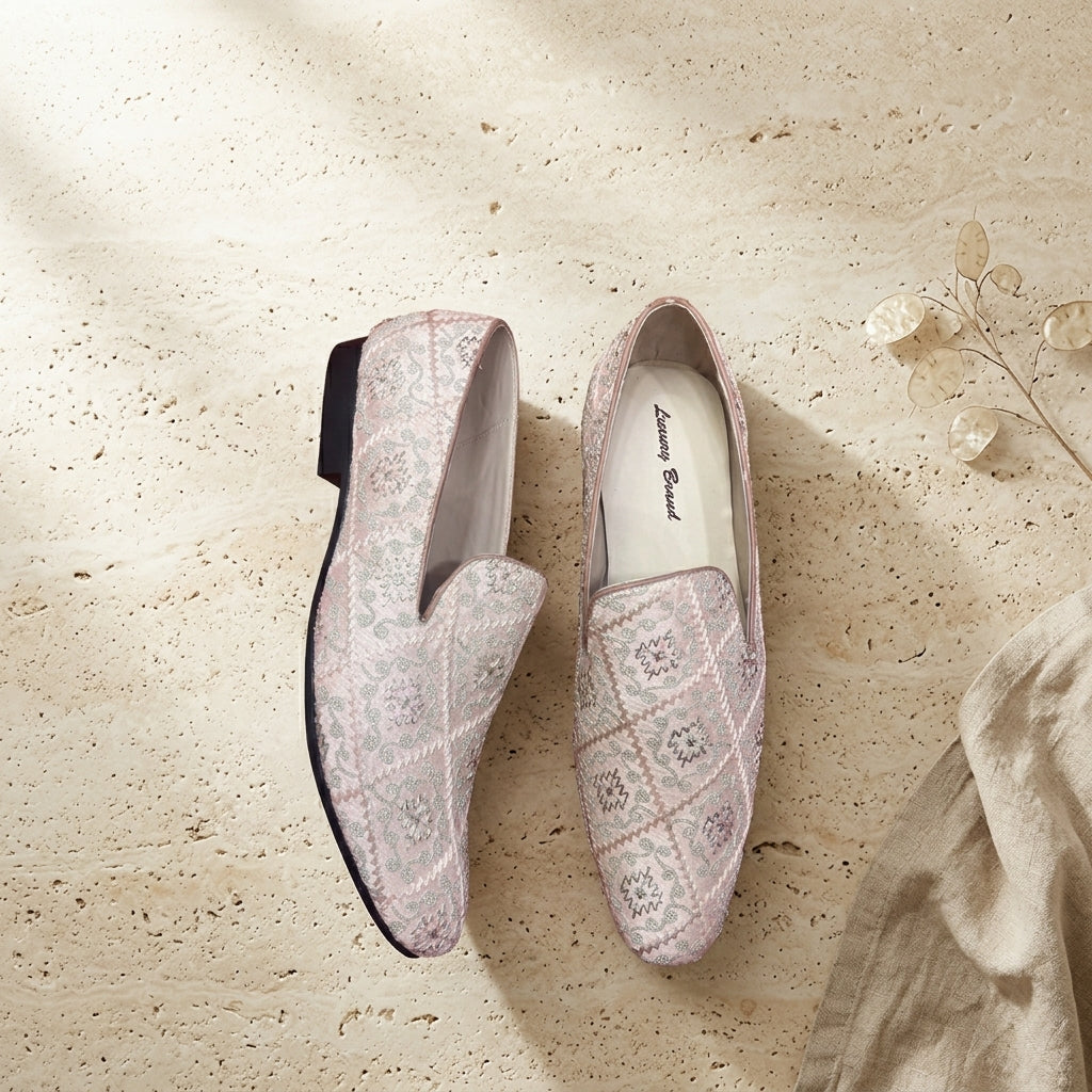 Men's Printed Ethnic Loafer in White — Dinesh Family Footwear (view 3)