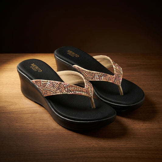 Women's Embellished Wedge Flip-Flop in Multi-Color — Dinesh Family Footwear