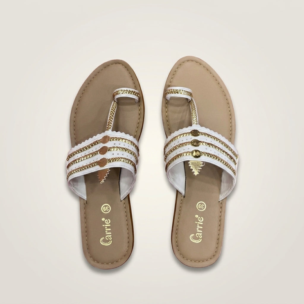 Women's Gold-Chain Flat Sandal - White