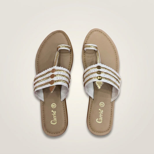 Women's Gold-Chain Flat Sandal - White