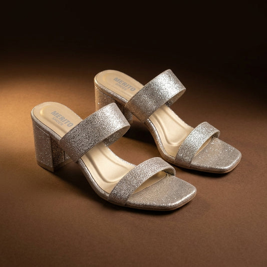 Women's Glitter Block-Heel Mule in Gold — Dinesh Family Footwear
