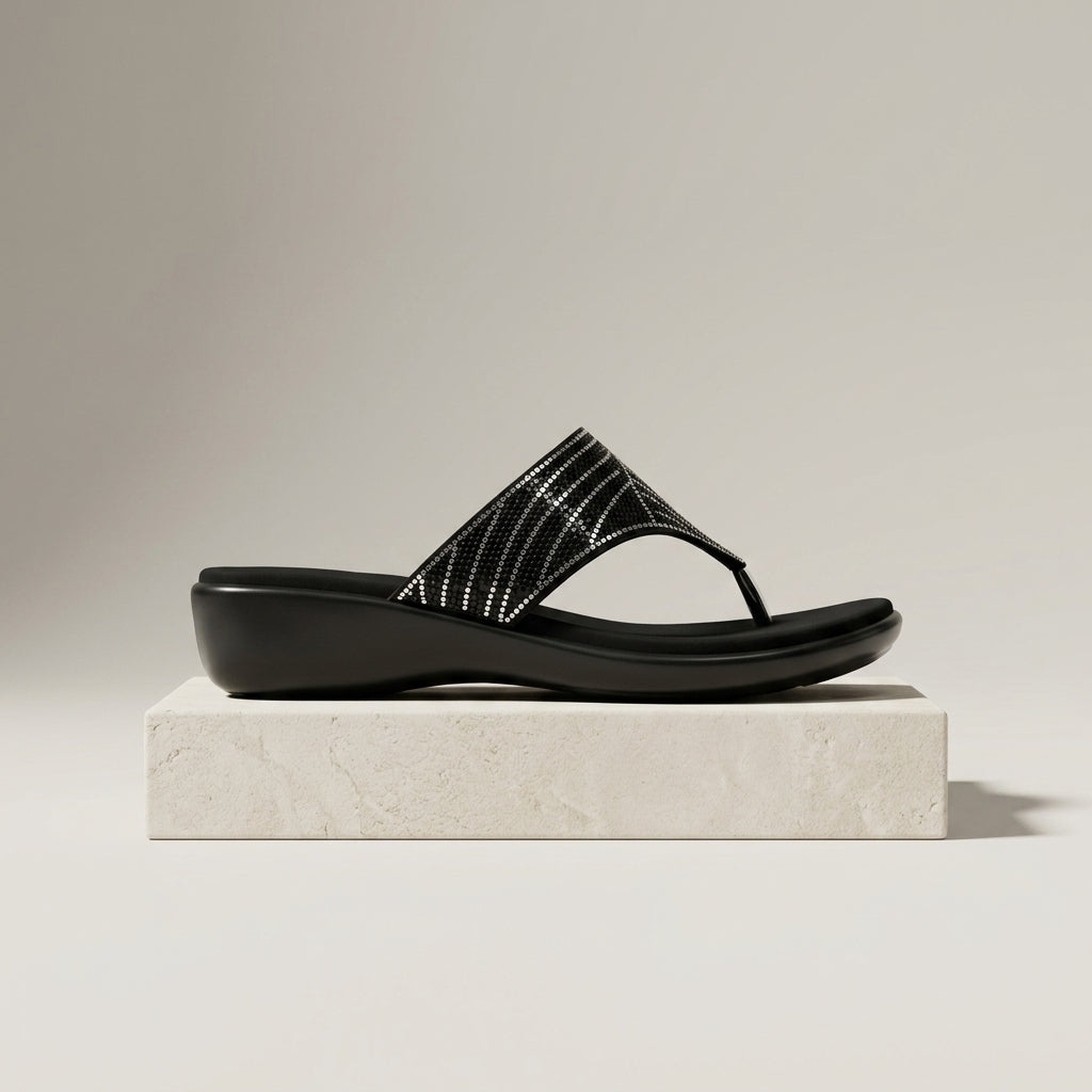 Women's Embellished Toe-Ring Sandal - Black