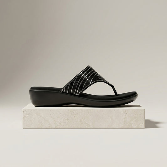 Women's Embellished Toe-Ring Sandal in Black — Dinesh Family Footwear