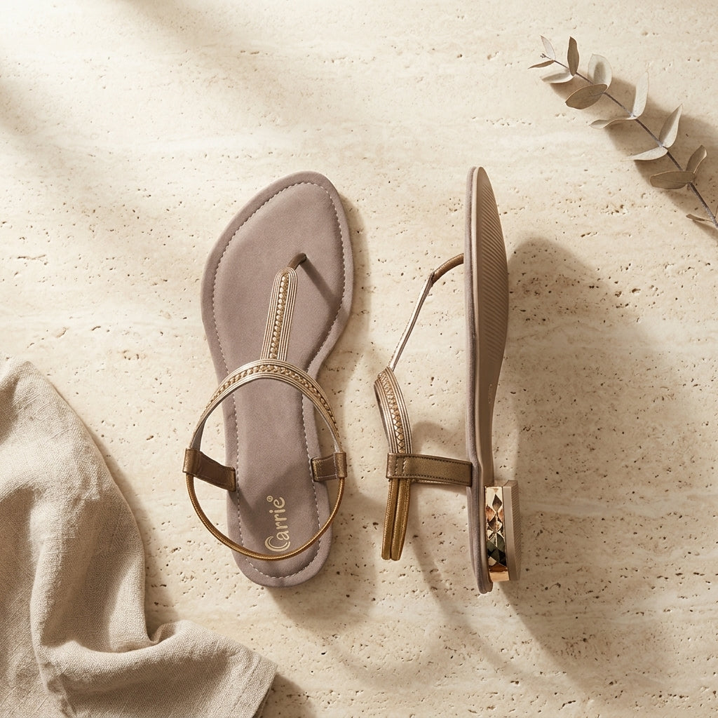 Women's Rhinestone T-Strap Sandal - Gold